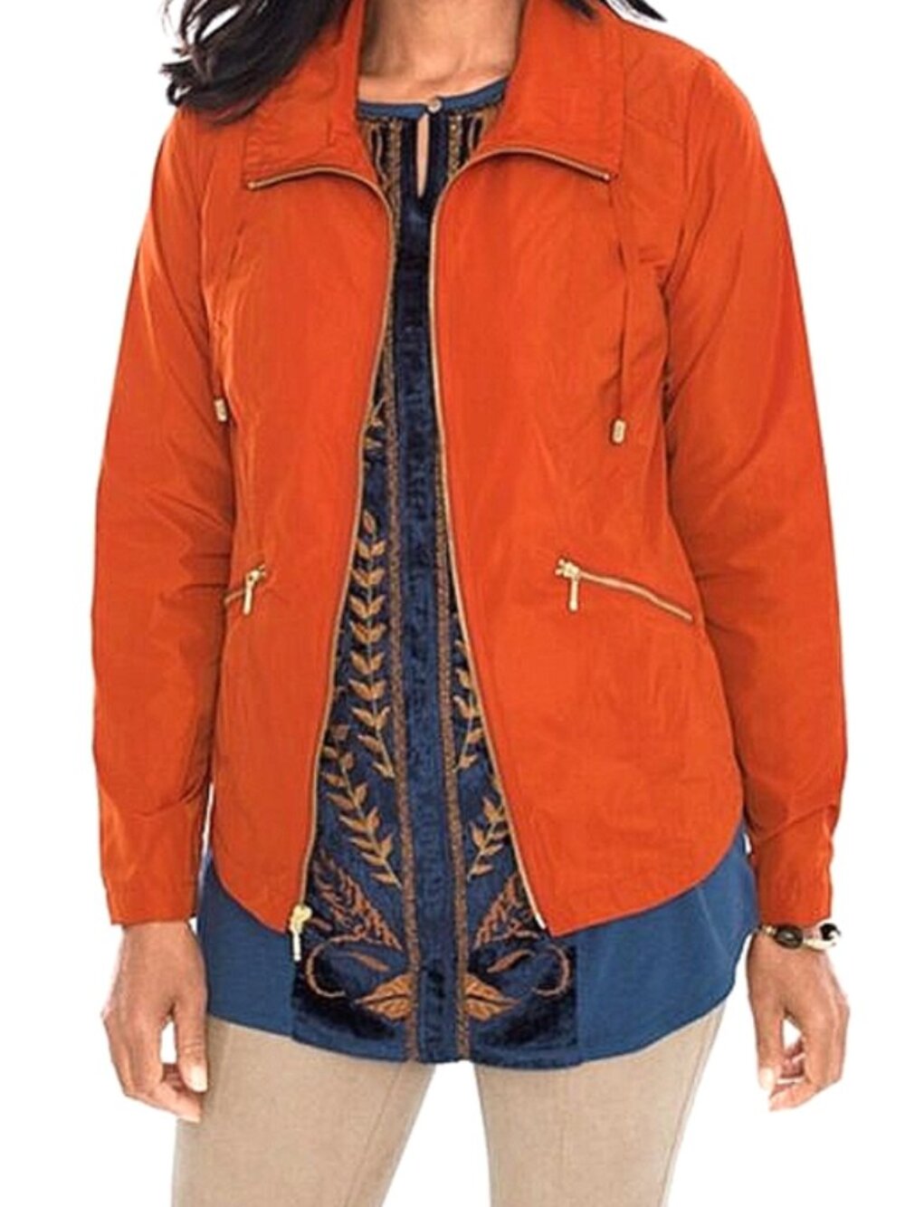 Chico's Zenergy Burnt Orange Paneled Zip Windbreaker Jacket size 1
